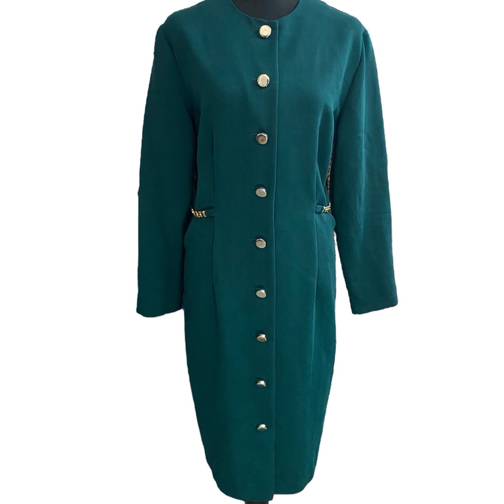 Miss Dorby Green Vintage Button-Up Long Sleeve Midi Dress Size 14